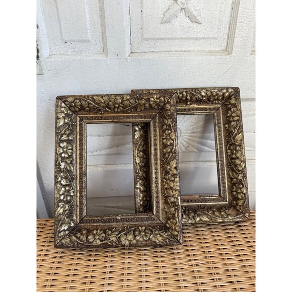 Antique Victorian Shabby Floral Gold Gesso Pair of Picture Frames - Picture 4 of 16
